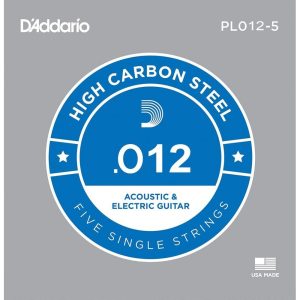 D'Addario PL012-5 High Carbon Steel Acoustic & Electric Guitar 5 Single Strings (0.12)