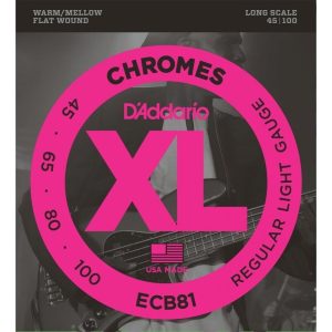 D'Addario ECB81 XL Chromes Flat Wound Bass Guitar Strings