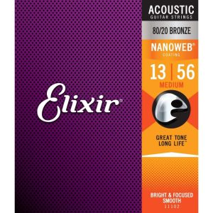 Elixir 80/20 Bronze Nanoweb Medium 13-56 Coated Acoustic Guitar Strings