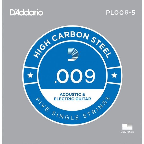 D'Addario PL009-5 High Carbon Steel Acoustic & Electric Guitar 5 Single Strings (.009)