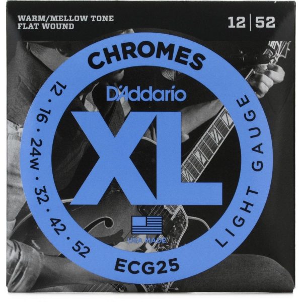 D'Addario XL Chromes Light Gauge Flatwound (ECG25) Electric Strings 12-52