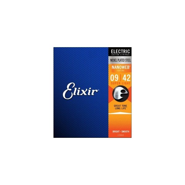 Elixir Nickel Plated Steel 09-42 Super Light Nanoweb Coating Electric Guitar Strings