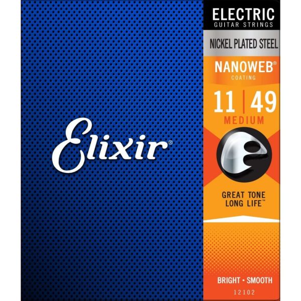 Elixir Nickel Plated Steel 11-49 Medium Nanoweb Coating Electric Guitar Strings