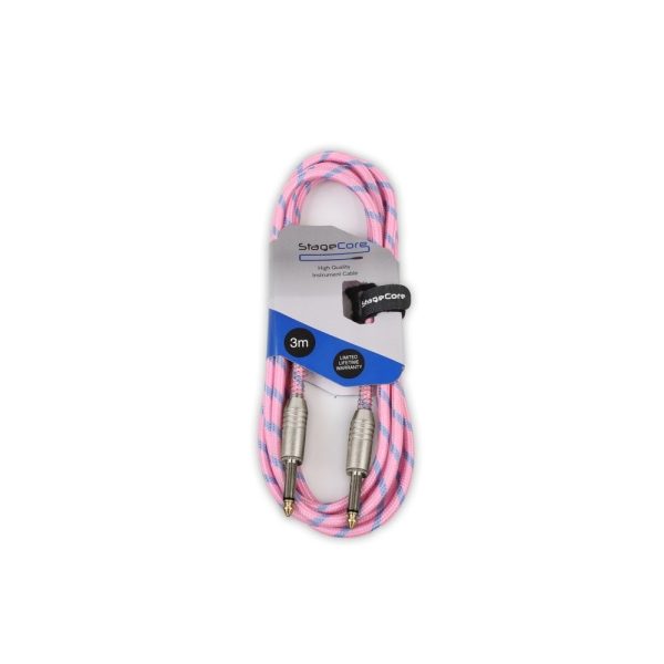 StageCore 3m Straight Jack Braided Instrument Cable - Pink