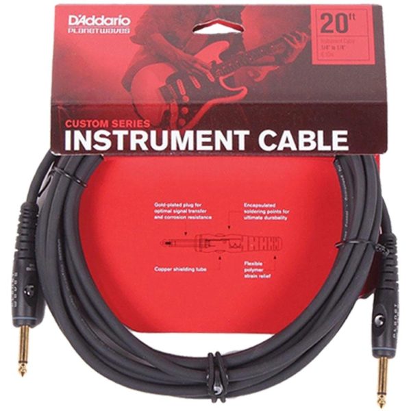 D'Addario Custom Series Straight Jack 20ft Instrument Cable - Black