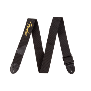 Fender Logo Guitar Strap, Black/Yellow Logo, 2"
