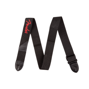 Fender Logo Guitar Strap, Black/Red Logo, 2"