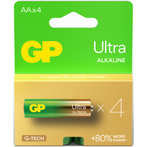 GP Ultra Alkaline Batteries, 1.5V AA x 4